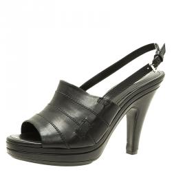 Tod's Black Leather Open Toe Platform Slingback Sandals Size 41