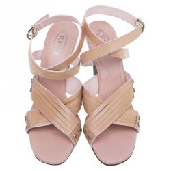 مملوكة مسبقًا Tod's Beige Criss Cross Platform Sandals Size 39.5