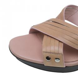 مملوكة مسبقًا Tod's Beige Criss Cross Platform Sandals Size 39.5