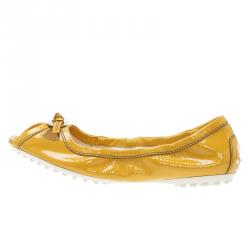 Pre Owned Tod's Yellow Patent Peep Toe Ballet Flats Size 36.5