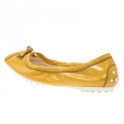 Pre Owned Tod's Yellow Patent Peep Toe Ballet Flats Size 36.5
