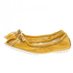 Pre Owned Tod's Yellow Patent Peep Toe Ballet Flats Size 36.5