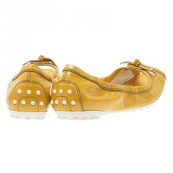 Pre Owned Tod's Yellow Patent Peep Toe Ballet Flats Size 36.5