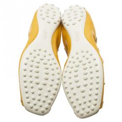 Pre Owned Tod's Yellow Patent Peep Toe Ballet Flats Size 36.5