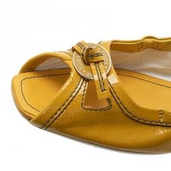 Pre Owned Tod's Yellow Patent Peep Toe Ballet Flats Size 36.5