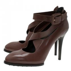 Pre Owned Tod's Brown Leather Cross Strap Pumps Size 40
