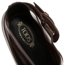 Pre Owned Tod's Brown Leather Cross Strap Pumps Size 40