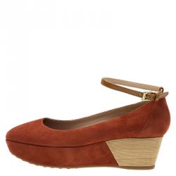 Pre Owned Tod's Brown Suede Ankle Strap Platform Wedge Pumps Size 35