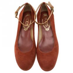 Pre Owned Tod's Brown Suede Ankle Strap Platform Wedge Pumps Size 35