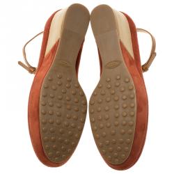 Pre Owned Tod's Brown Suede Ankle Strap Platform Wedge Pumps Size 35