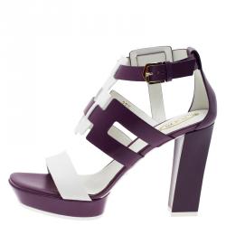 Pre Owned صندل تودز جلد بنفسجي وأبيض مقاس 37.5