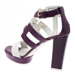 Pre Owned صندل تودز جلد بنفسجي وأبيض مقاس 37.5