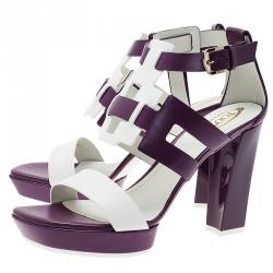 Pre Owned صندل تودز جلد بنفسجي وأبيض مقاس 37.5