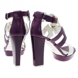 Pre Owned صندل تودز جلد بنفسجي وأبيض مقاس 37.5