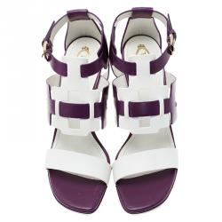 Pre Owned صندل تودز جلد بنفسجي وأبيض مقاس 37.5