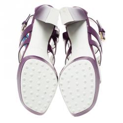 Pre Owned صندل تودز جلد بنفسجي وأبيض مقاس 37.5
