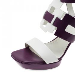 Pre Owned صندل تودز جلد بنفسجي وأبيض مقاس 37.5