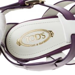 Pre Owned صندل تودز جلد بنفسجي وأبيض مقاس 37.5