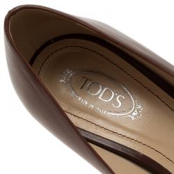 مملوكة مسبقًا Tod's Brown Leather Peep Toe Wedge Pumps Size 36.5
