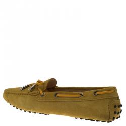 Pre Owned Tod's Yellow Suede Bow Loafers Size 39