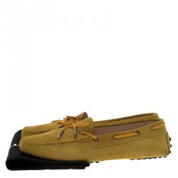 Pre Owned Tod's Yellow Suede Bow Loafers Size 39