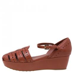 Pre Owned صندل تودز كعب روكي سيور كاحل جلد بفتحات