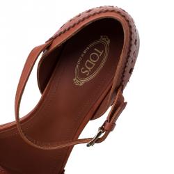 Pre Owned صندل تودز كعب روكي سيور كاحل جلد بفتحات