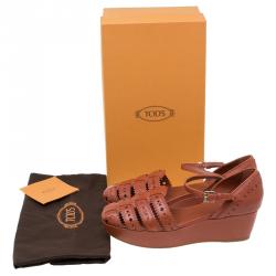 Pre Owned صندل تودز كعب روكي سيور كاحل جلد بفتحات