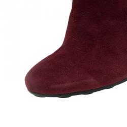 Pre Owned Tod's Burgundy Suede Ankle Boots Size 37
