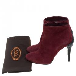 Pre Owned Tod's Burgundy Suede Ankle Boots Size 37