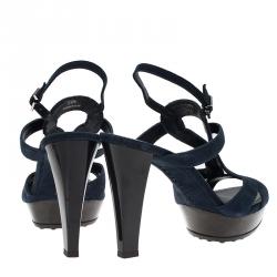 Pre Owned Tod's Navy Blue Cutout Suede Platform Sandals Size 39.5