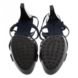 Pre Owned Tod's Navy Blue Cutout Suede Platform Sandals Size 39.5