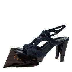 Pre Owned Tod's Navy Blue Cutout Suede Platform Sandals Size 39.5