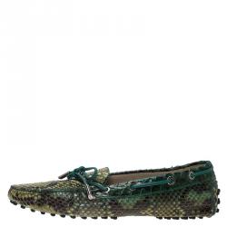 Pre Owned Tod's Green Python Bow Loafers Size 38.5