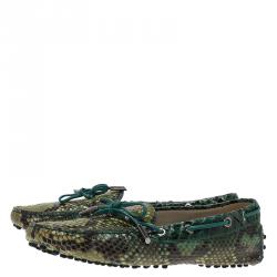 Pre Owned Tod's Green Python Bow Loafers Size 38.5