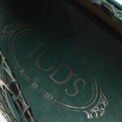 Pre Owned Tod's Green Python Bow Loafers Size 38.5