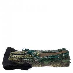 Pre Owned Tod's Green Python Bow Loafers Size 38.5
