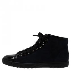 Pre Owned  Tod's Navy Blue Suede and Black Patent High Top Sneakers Size 37.5