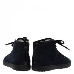 Pre Owned  Tod's Navy Blue Suede and Black Patent High Top Sneakers Size 37.5