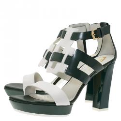 Pre Owned Tod's Green and White Leather Cutout Platform Sandals Size 38.5
