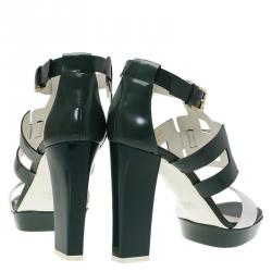 Pre Owned Tod's Green and White Leather Cutout Platform Sandals Size 38.5