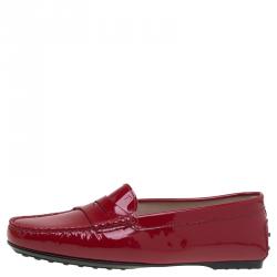 Pre Owned Tod's Red Patent Gomma Lu Moccasins Size 39.5