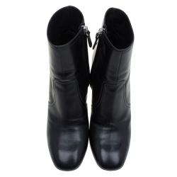 Pre Owned Tod's Black Leather Block Heel Ankle Boots Size 37