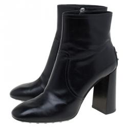 Pre Owned Tod's Black Leather Block Heel Ankle Boots Size 37