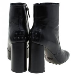 Pre Owned Tod's Black Leather Block Heel Ankle Boots Size 37