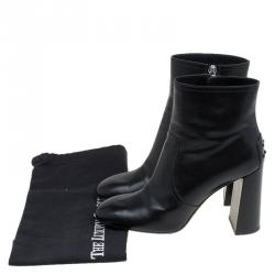 Pre Owned Tod's Black Leather Block Heel Ankle Boots Size 37