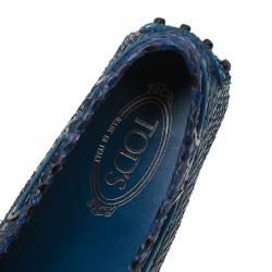 Pre Owned حذاء لوفرز تودز جلد ثعبان أزرق بفيونكة مقاس 37