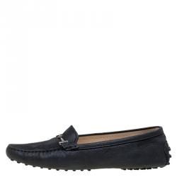 Pre Owned Tod's Black Leather Double T Buckle Loafers Size 39