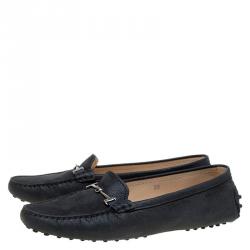 Pre Owned Tod's Black Leather Double T Buckle Loafers Size 39