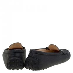 Pre Owned Tod's Black Leather Double T Buckle Loafers Size 39